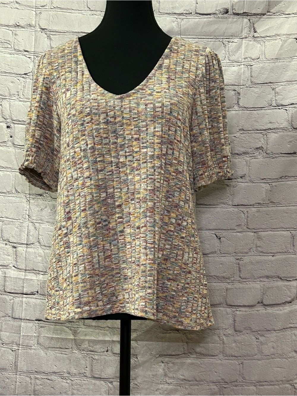 Anthropologie Multicolor Speckled Short Sleeve Knit Top